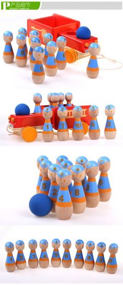 木制消防車 兒童保齡球車玩具 鍛煉抓取運動